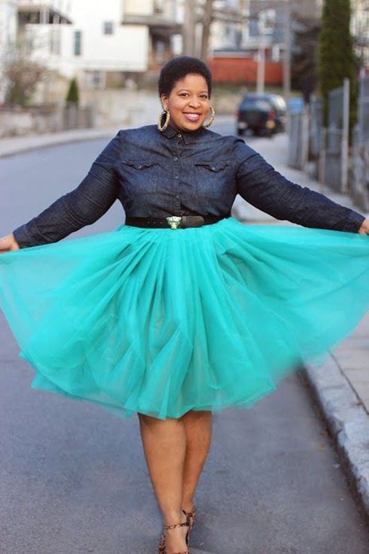 Plus Size Summer Tulle Fluffy Solid Skirt(Without Belt)