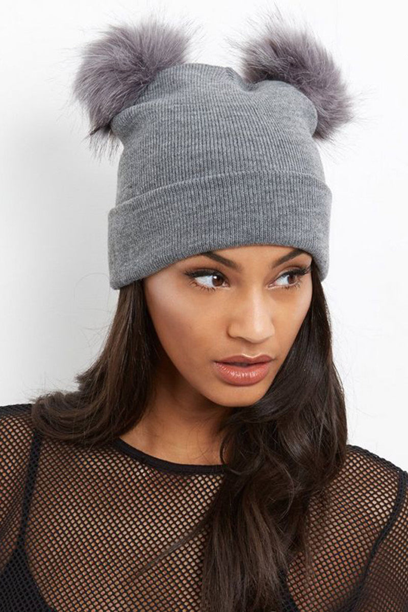 Women's Winter Double Ball Knitted Woolen Hat