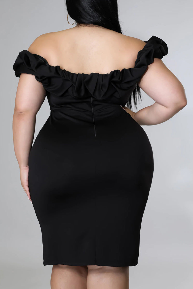 Plus Size Off The Shoulder Solid Split Bodycon Semi Formal Midi Dresses