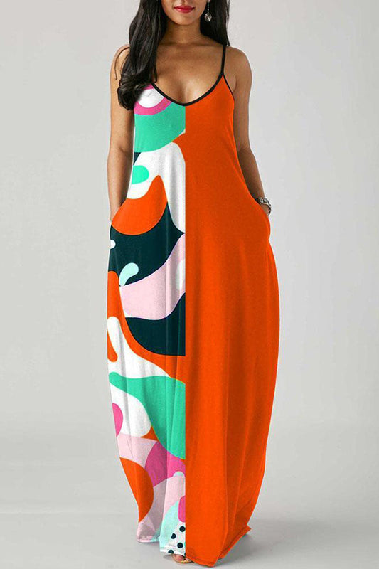 Plus Size Casual Cami Sleeveless Printed Maxi Dress