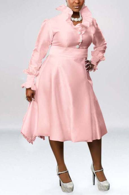 Plus Size Little White Ruffle Collar Bubble Midi Dress