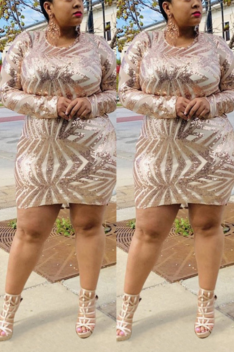 Plus Size Sequined See-Through Mini Dress