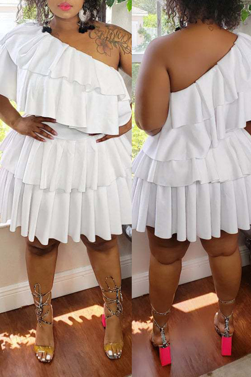 Plus Size Falbala Pleated Skirt Casual Midi Dress