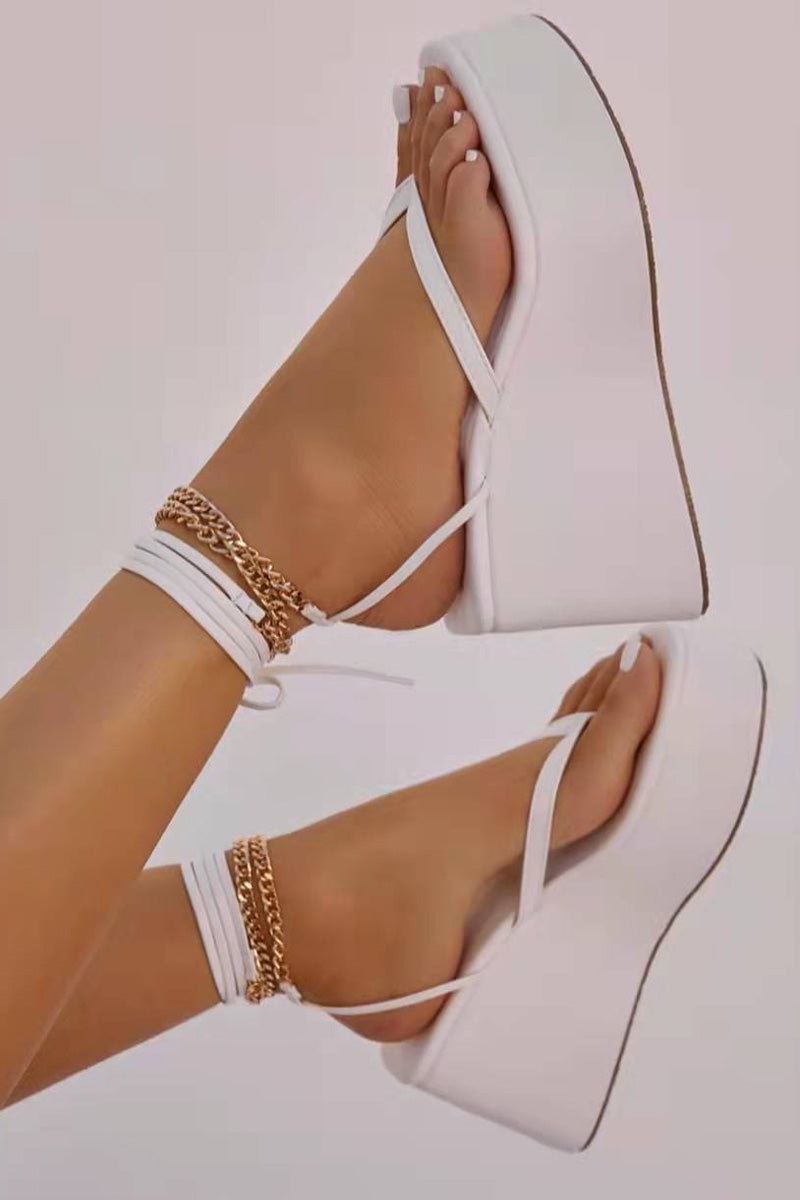 Cross Lace Up Platform Flip-flop Sandals