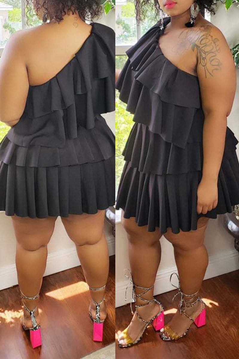 Plus Size Falbala Pleated Skirt Casual Midi Dress