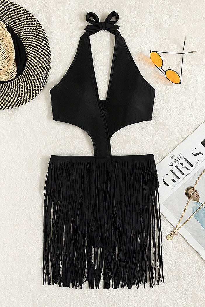 [Pre-Sale] Plus Size Casual Solid Fringe Cut Out One Piece Swimsuit