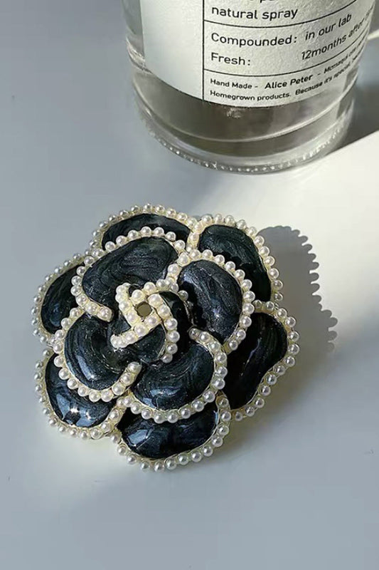 Vintage Rose Flower Pearls Brooch