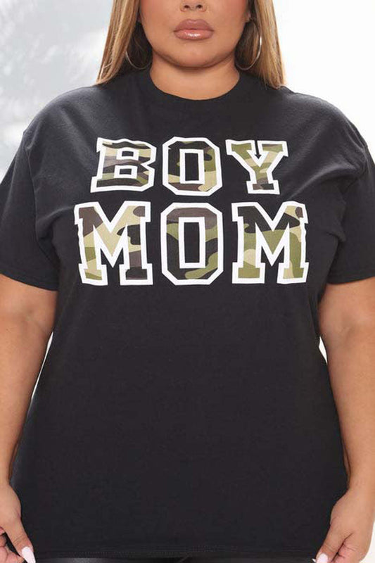 Plus Size Casual Solid Boy Mom Print Round Neck T Shirt