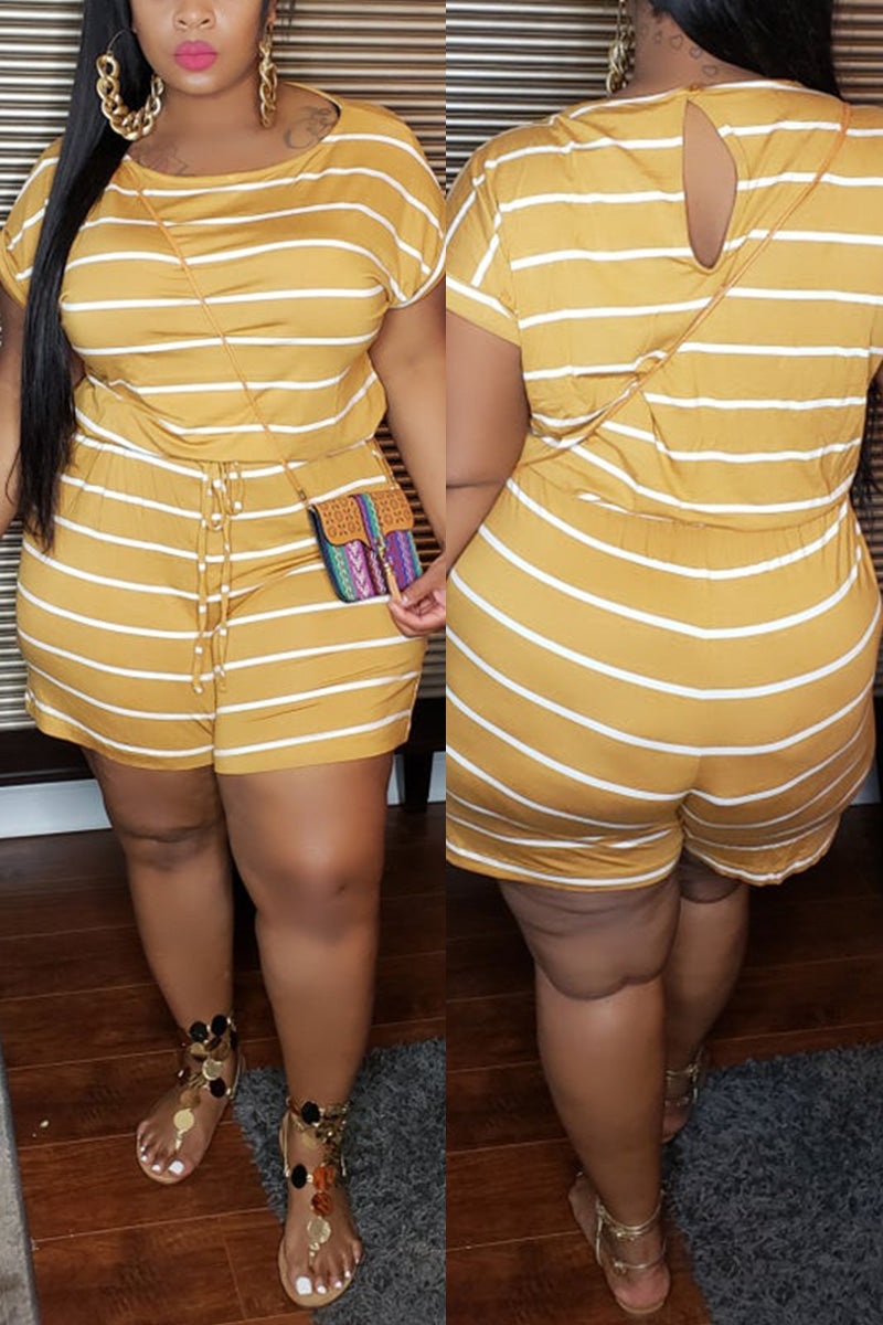 Plus Size Casual Striped Short Sleeve Romper