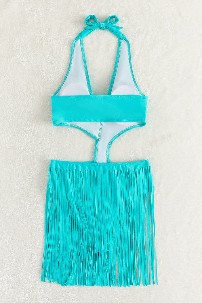 [Pre-Sale] Plus Size Casual Solid Fringe Cut Out One Piece Swimsuit