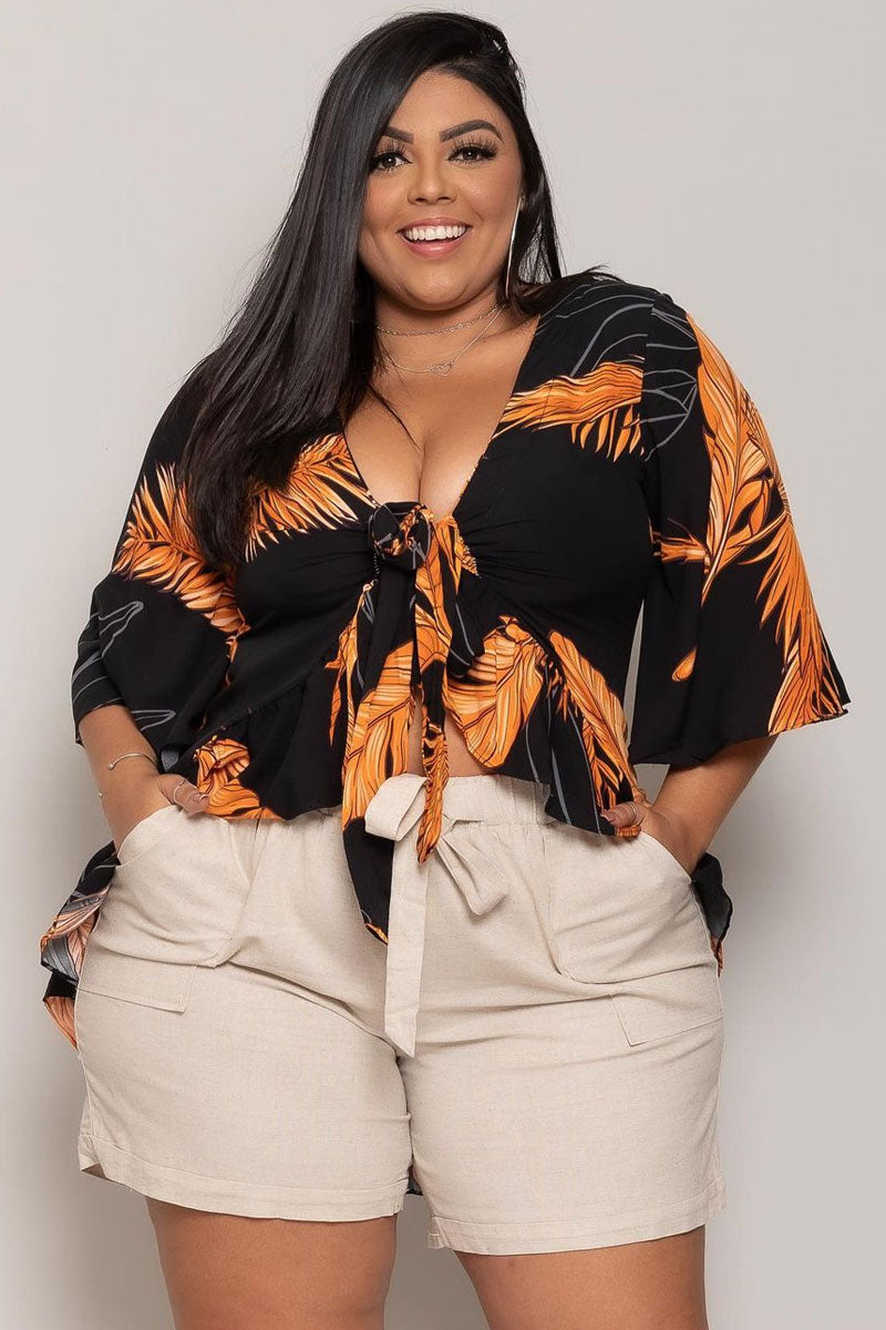 Plus Size V Neck Floral Print Short Set