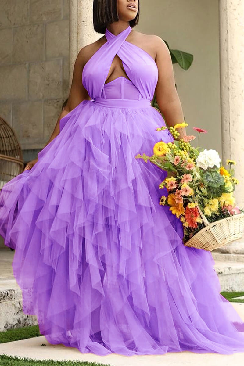 Plus Size Dresses Pink Backless Sleeveless See-through Maxi Dress