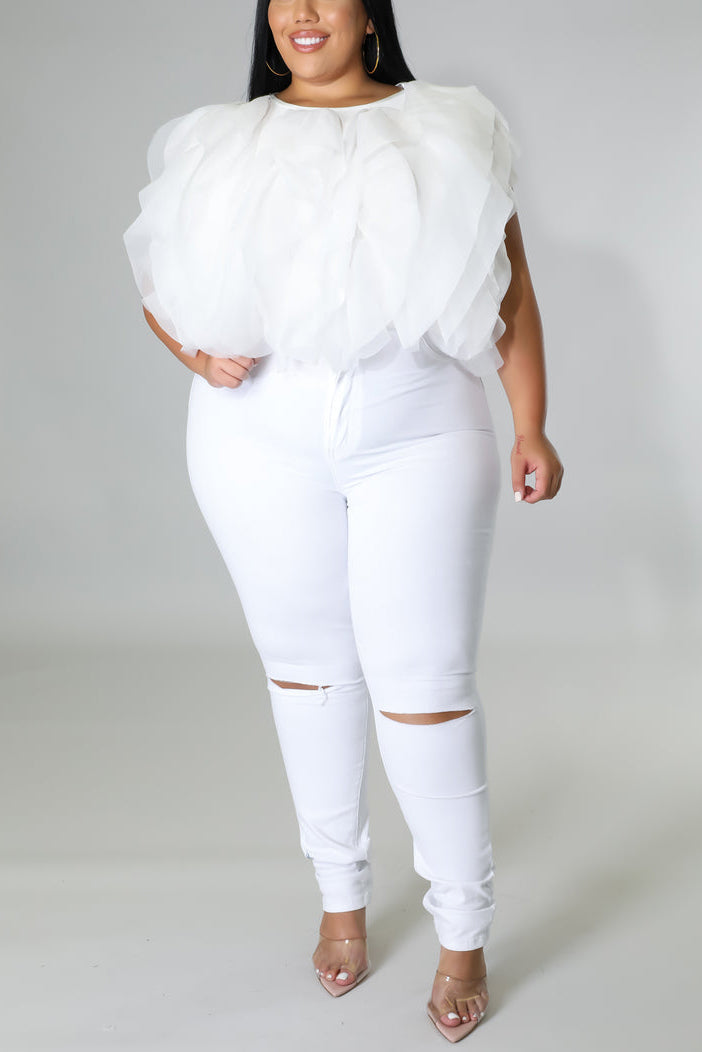 [Pre-Sale] Plus Size Casual Solid Flounce Lace Up Flounce Blouses