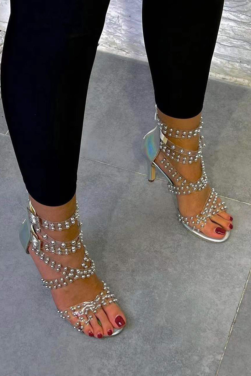 Street Round Ball Head Stiletto High Heel Sandals