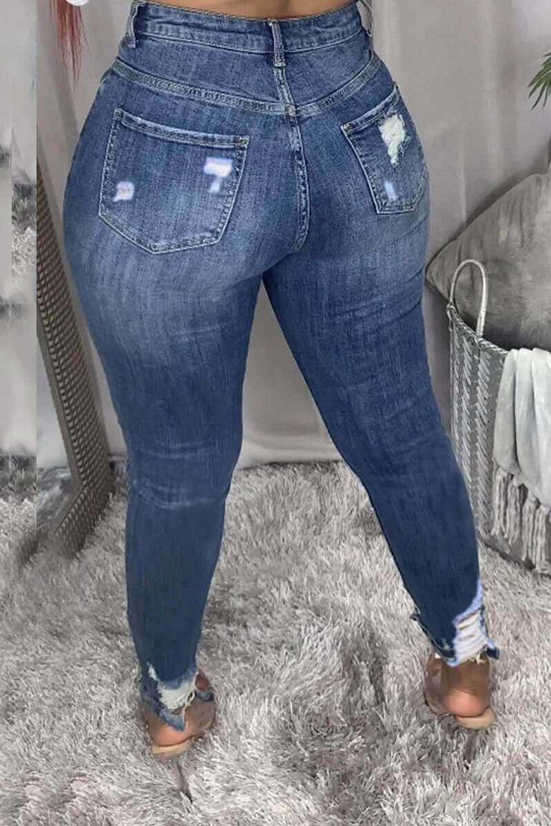Plus Size Casual High Waist Ripped Jeans