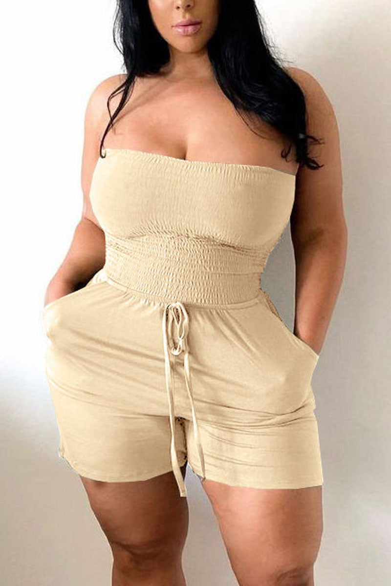 Plus Size Casual Off Shoulder Sleeveless Rompers