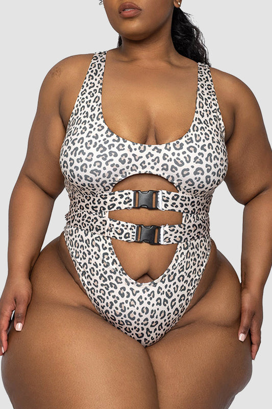 Plus Size Leopard Print Hollowed Out Swimwear