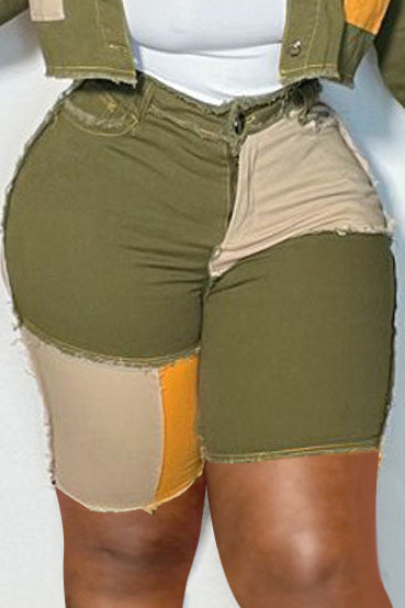 [Pre-Sale] Plus Size Casual Colorblock Denim Shorts