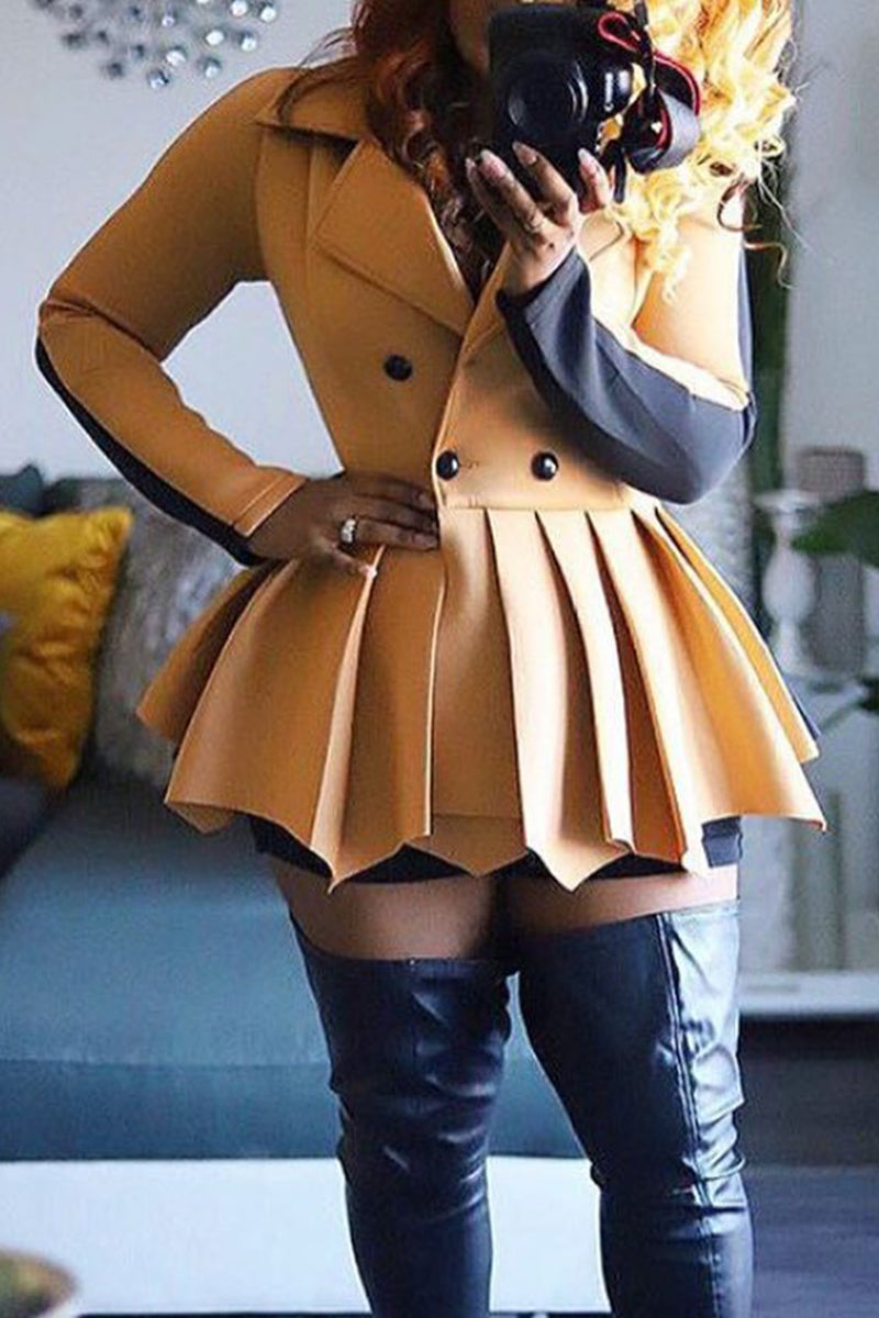 Plus Size Plain Blazer Long Sleeve Color Block