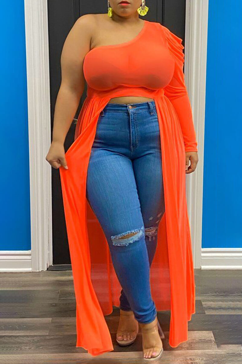 Plus Size Casual Tulle See-through One Shoulder Maxi Dresses