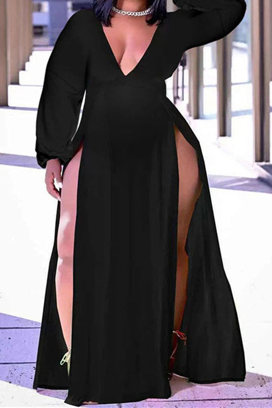 [Pre-Sale] Plus Size Long Sleeve High Opening Maternity Maxi Dress