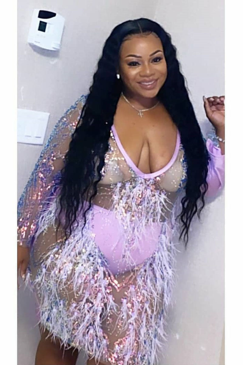Plus Size Party See-through Feather Mini Dress(With Underpants)