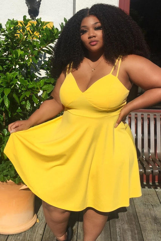 Plus Size Casual Yellow Cami A Line Summer Mini Dresses