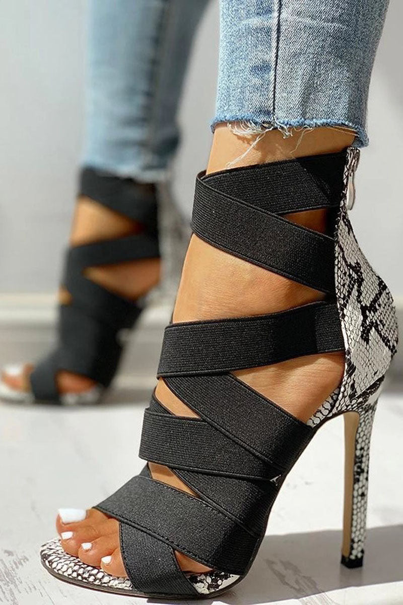 Snake Print Cross Strap High Heels Sandals Shoes