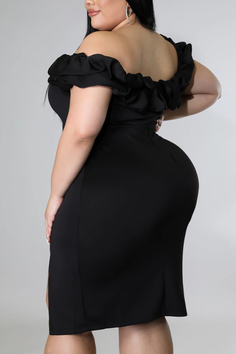 Plus Size Off The Shoulder Solid Split Bodycon Semi Formal Midi Dresses