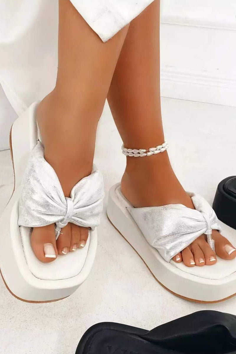 PU Leather Platform Flip-toe Solid Slippers