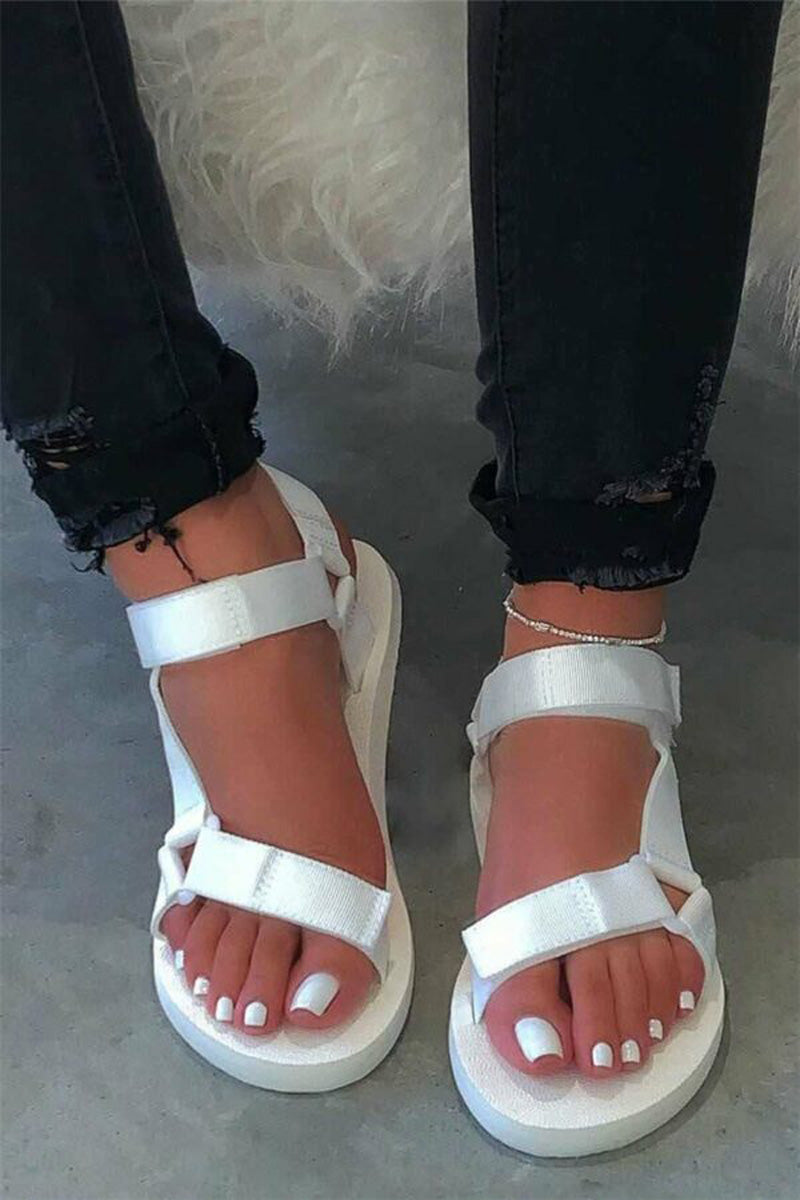 Solid Velcro Flat Beach Sandals