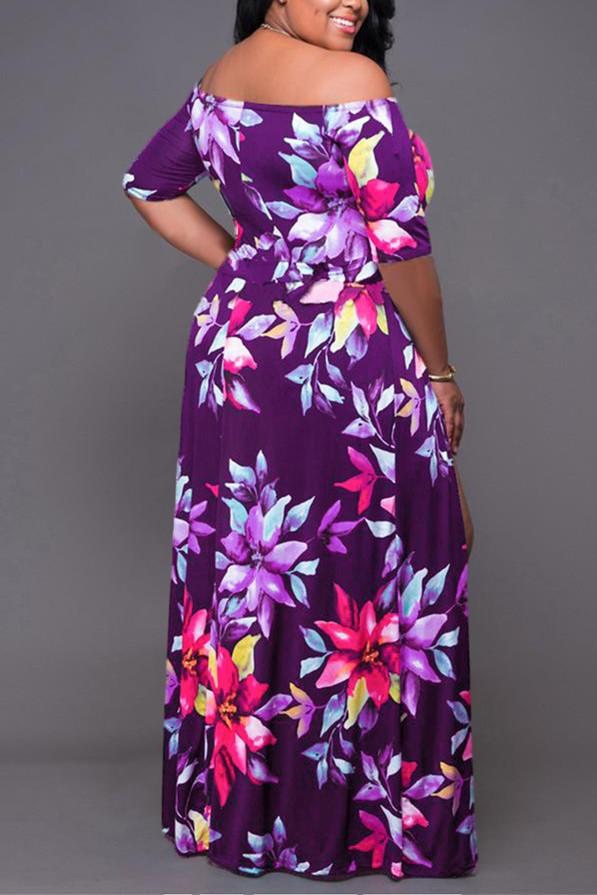 Plus Size Floral Tropical Print Maxi Dress