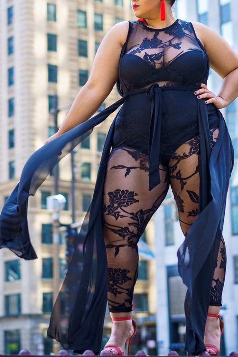 Plus Size See-through Sleeveless Jumpsuits