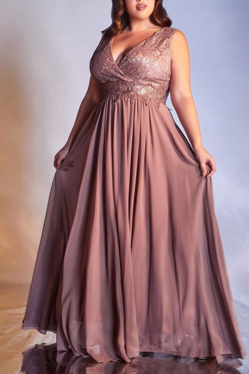 Plus Size Formal Sleeveless V Neck Floor Length Maxi Dress