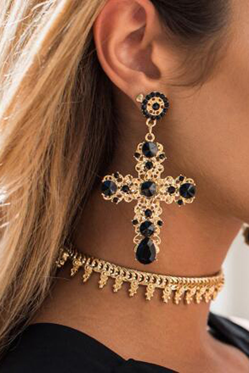 Cross Pattern Rhinestone Earring (One Piece)