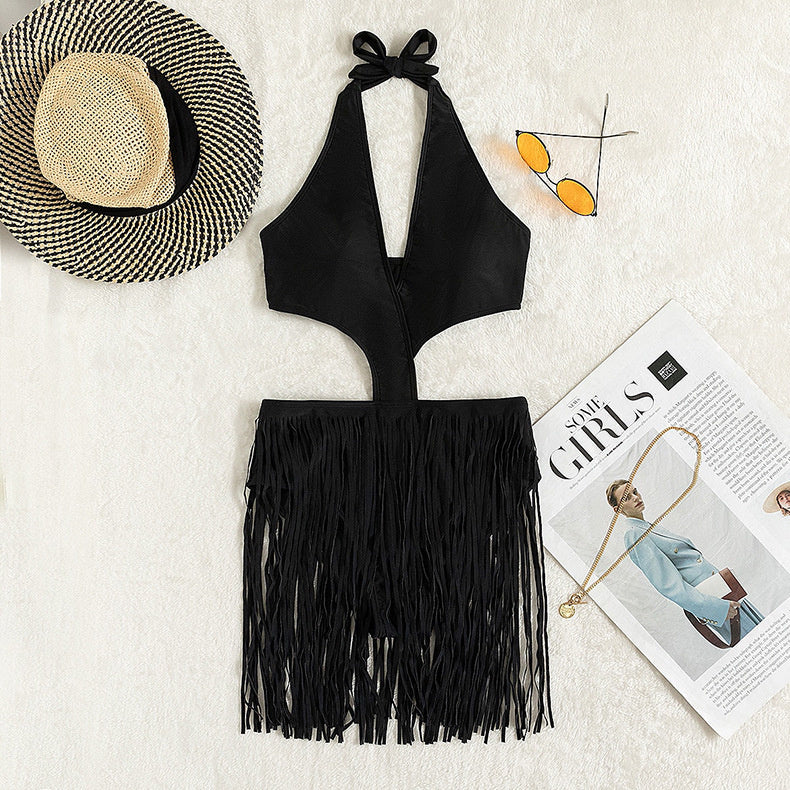 [Pre-Sale] Plus Size Casual Solid Fringe Cut Out One Piece Swimsuit