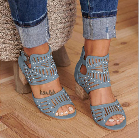 Casual Hollow Out Thick Heel Sandals Shoes