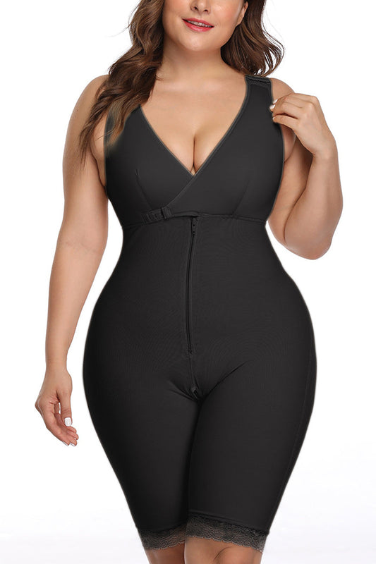 Plus Size Solid V Neck Shapewear Jumpsuits