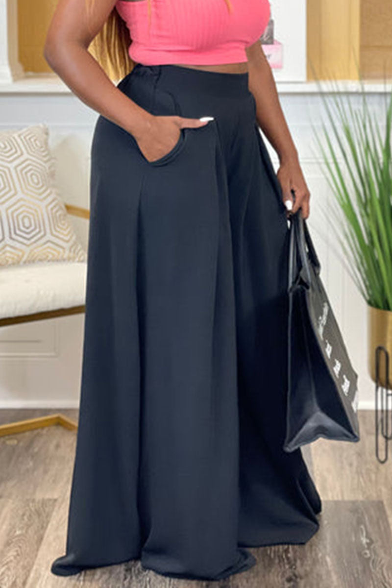 [Pre-Sale] Plus Size Casual Solid High Waist Wide Legs Pants