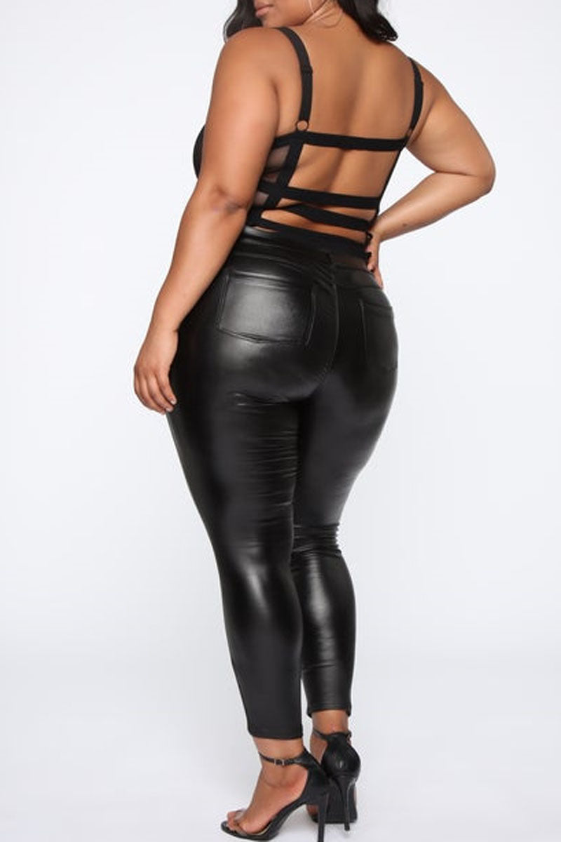 Plus Size Black See-through Skinny Cami Bodysuit