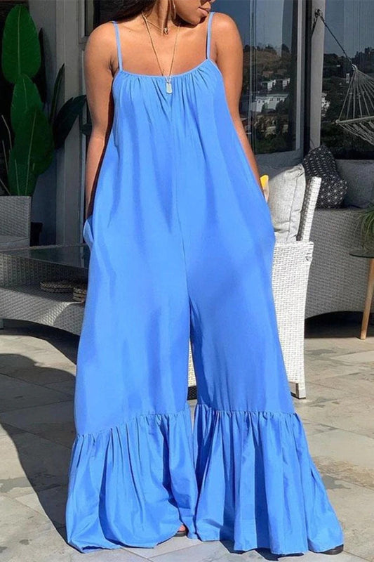 Plus Size Sleeveless Backless Pockets Loose Jumpsuits