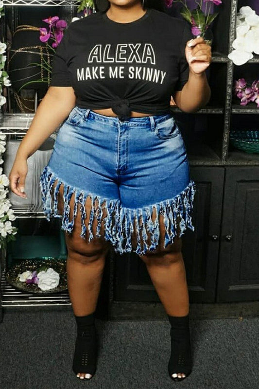 Plus Size Tassel Design Denim Shorts