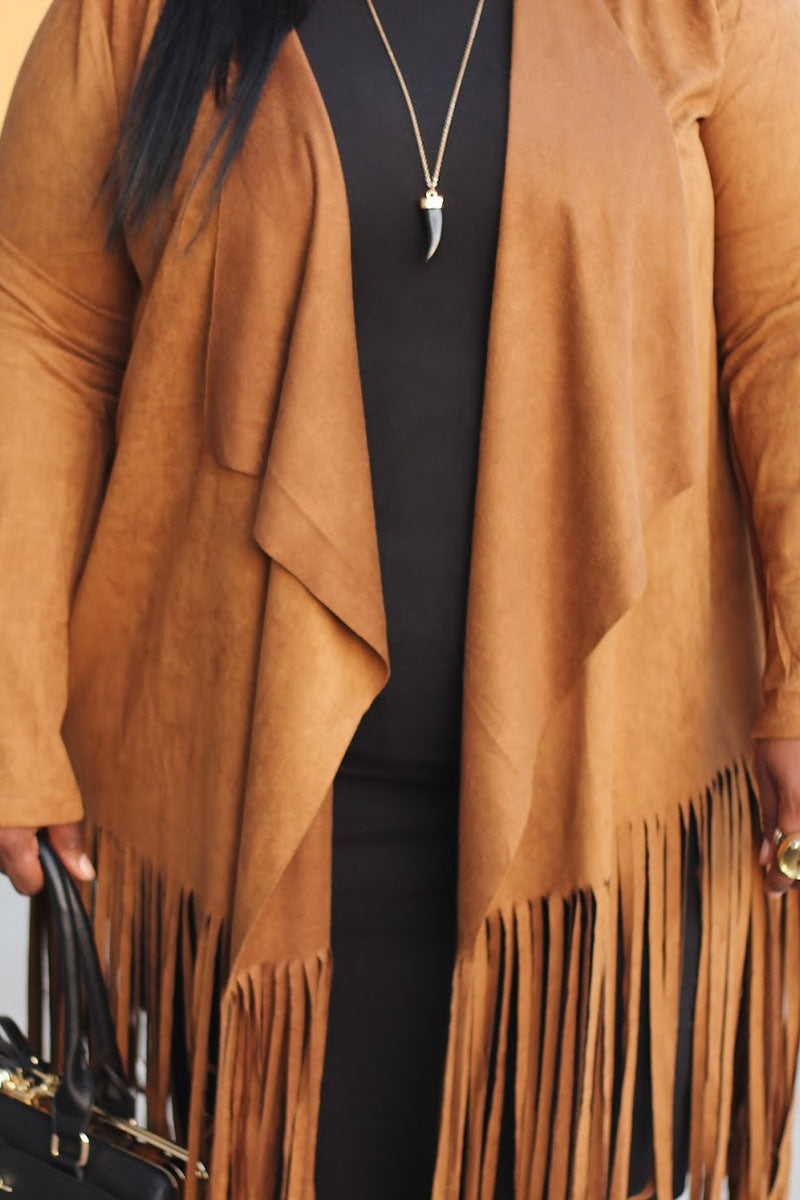 Plus Size Fashion Casual Fringe Long Sleeve Jacket Outwear