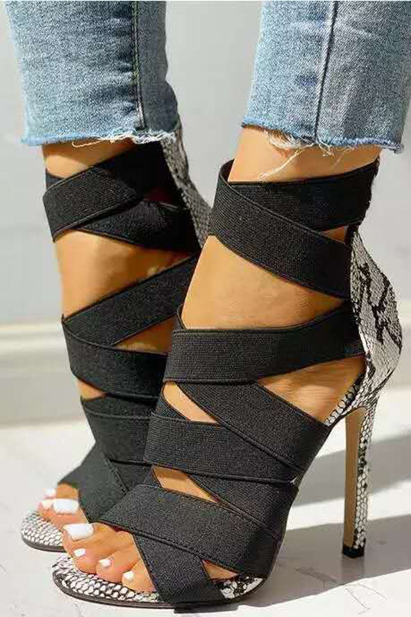 Snake Print Cross Strap High Heels Sandals Shoes