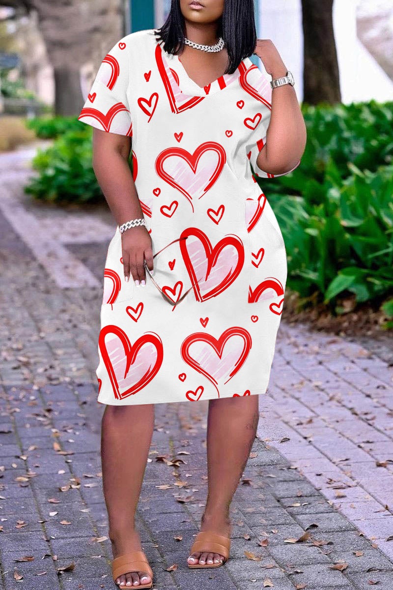 Plus Size Casual Graphic Print Short Sleeve Midi Dress