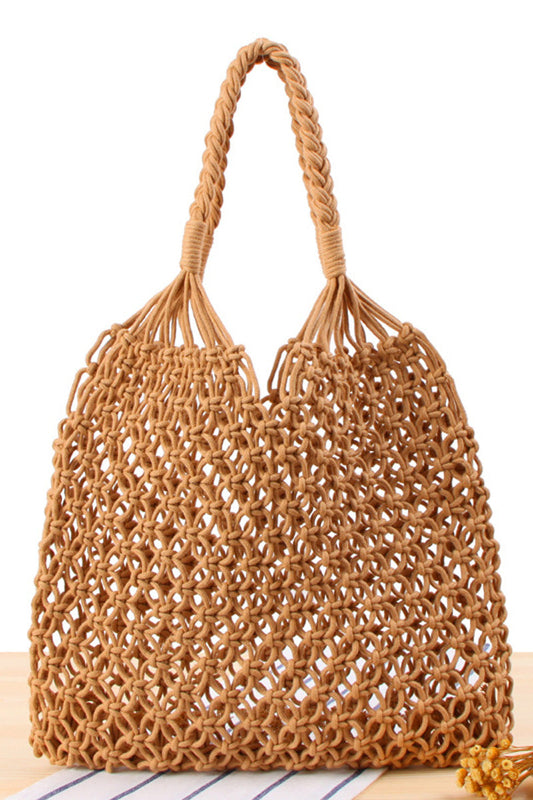 Solid One Shoulder Braided Bag Handmade Cotton Beach Bag