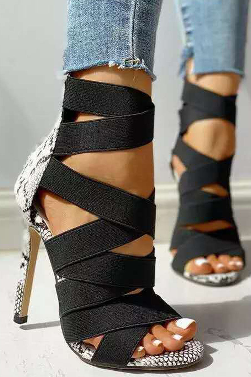 Snake Print Cross Strap High Heels Sandals Shoes