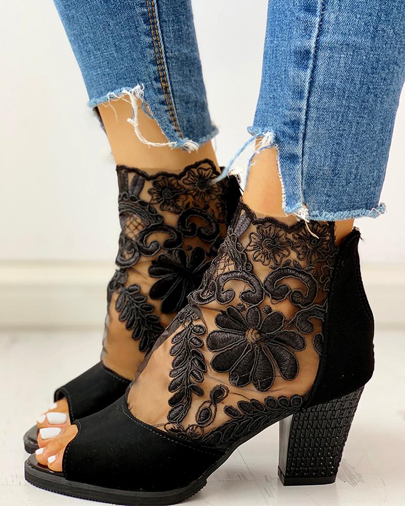 Lace Mesh High-Heeled Sandals Shoes