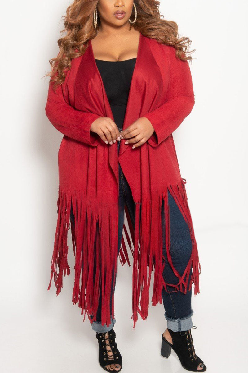 Plus Size Fashion Casual Fringe Long Sleeve Jacket Outwear