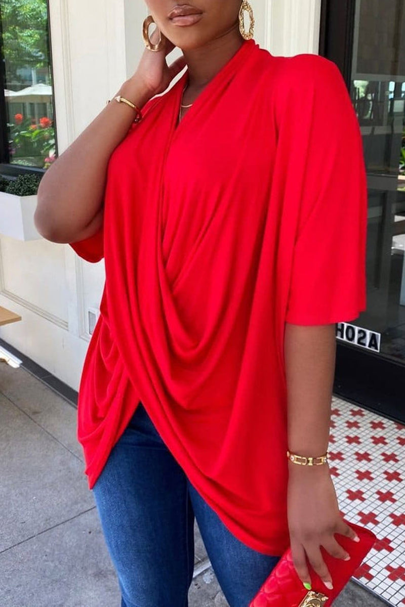 Plus Size Casual Loose Tunic Short Sleeve Blouses